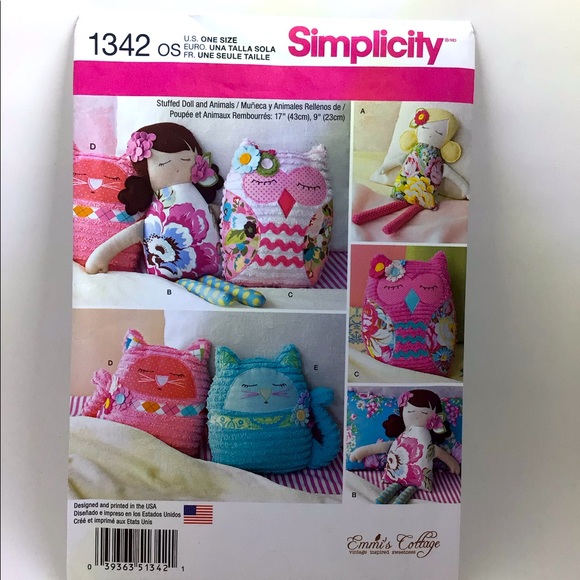 Simplicity Pattern 1342 Stuffed 17” Dolls & 9” Animals - Picture 1 of 11